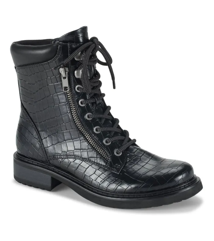Women Holden Lace Up Bootie Black Croco Baretraps Booties