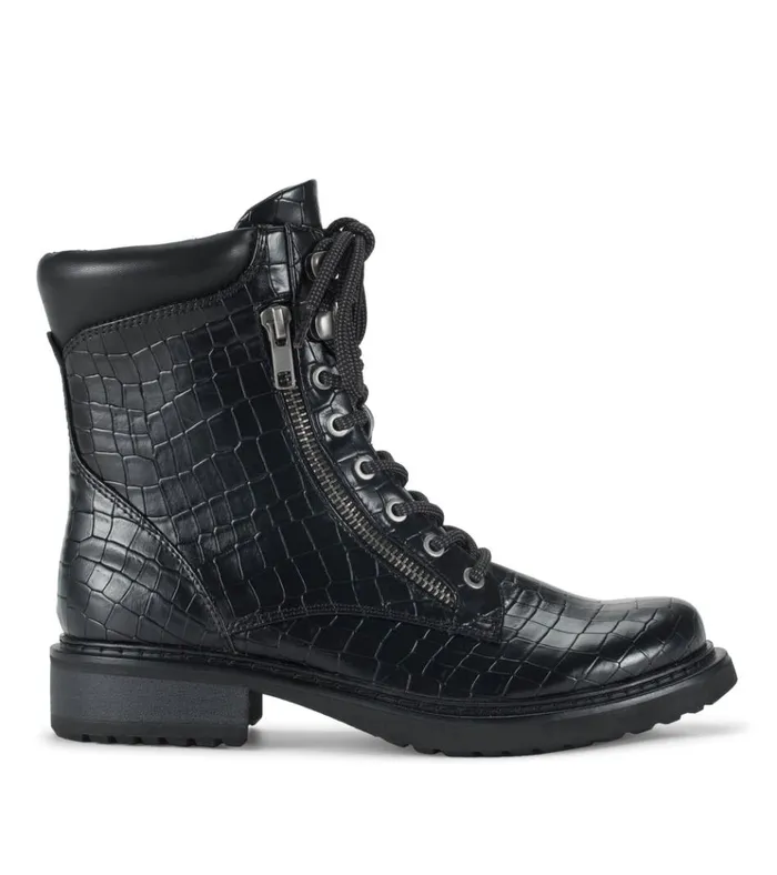 Women Holden Lace Up Bootie Black Croco Baretraps Booties