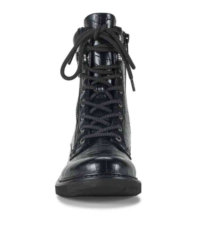 Women Holden Lace Up Bootie Black Croco Baretraps Booties