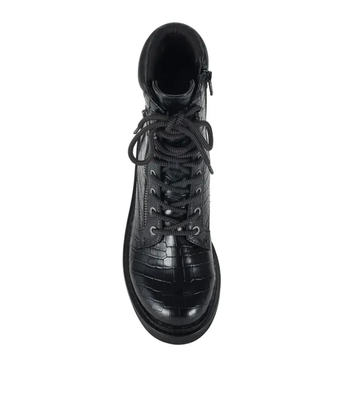 Women Holden Lace Up Bootie Black Croco Baretraps Booties