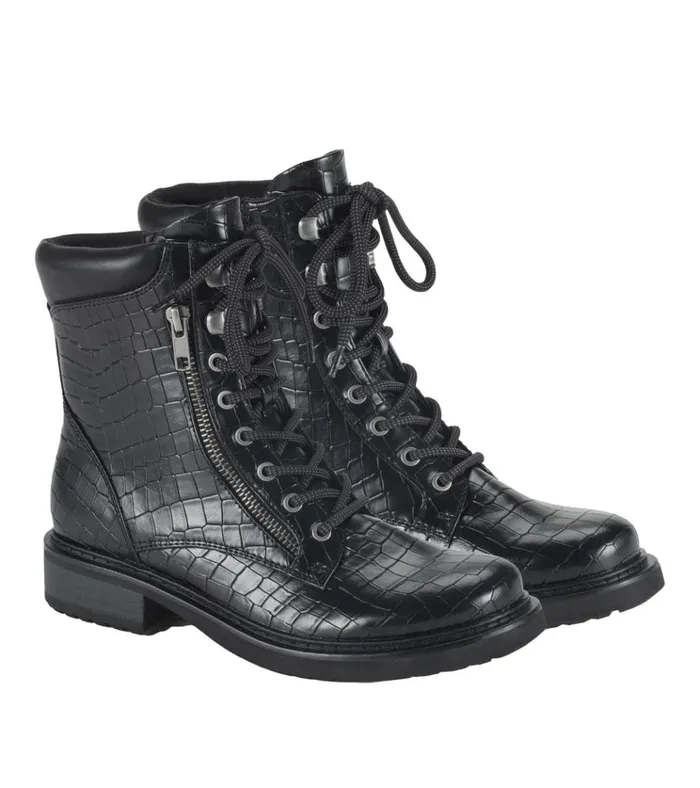 Women Holden Lace Up Bootie Black Croco Baretraps Booties