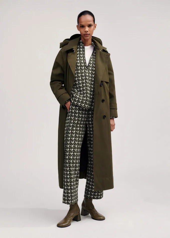 Women Houndstooth Crop Kick Flare Pant Blackdeep Autumn Olivecream MEEM