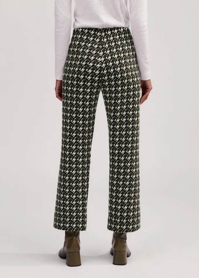 Women Houndstooth Crop Kick Flare Pant Blackdeep Autumn Olivecream MEEM