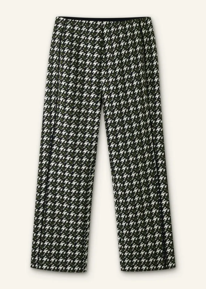 Women Houndstooth Crop Kick Flare Pant Blackdeep Autumn Olivecream MEEM