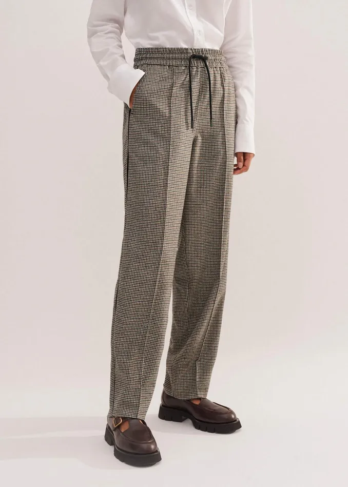 Women Houndstooth Jogger Pant Mixedbrown Cream MEEM