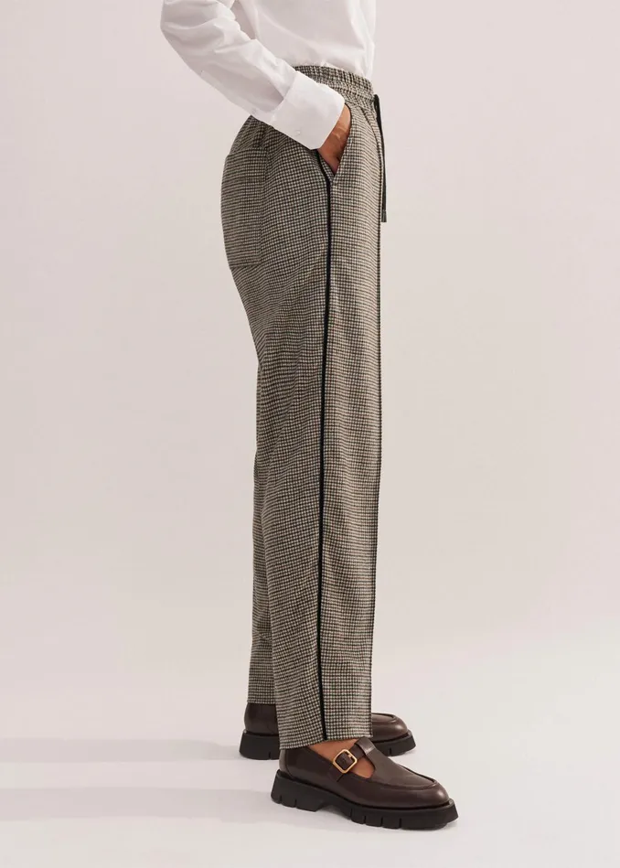 Women Houndstooth Jogger Pant Mixedbrown Cream MEEM