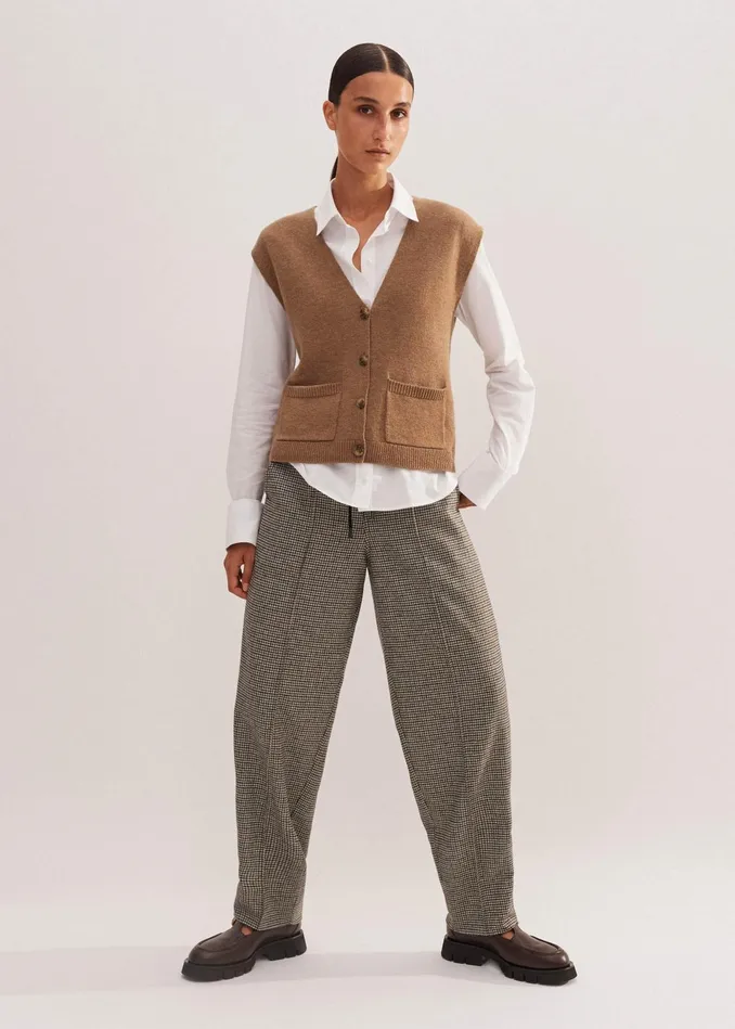 Women Houndstooth Jogger Pant Mixedbrown Cream MEEM