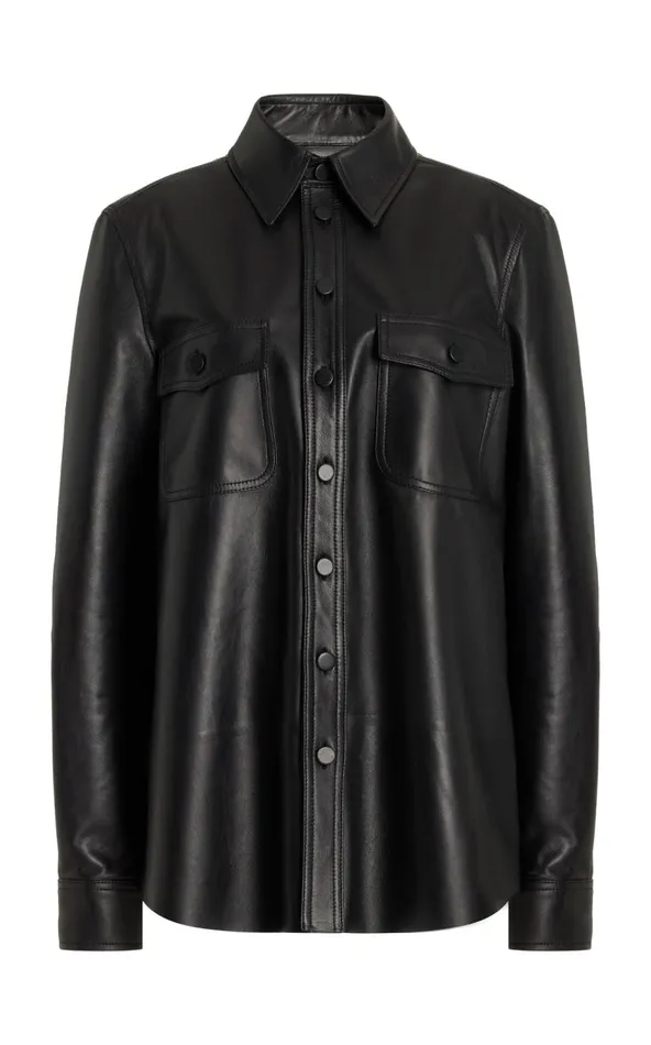 Women Jackets and Coats Gabriela Hearst John Austin Overshirt In Black Nappa Leather