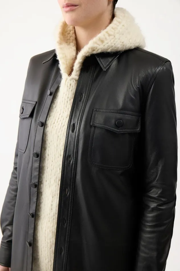 Women Jackets and Coats Gabriela Hearst John Austin Overshirt In Black Nappa Leather
