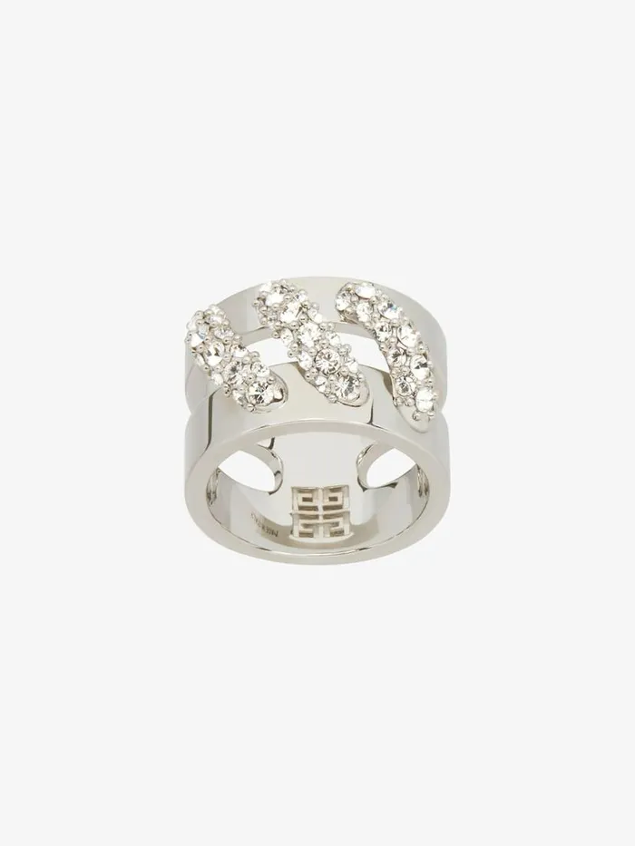 Women Jewelry Givenchy Stitch Ring In Metal With Crystals Silvery