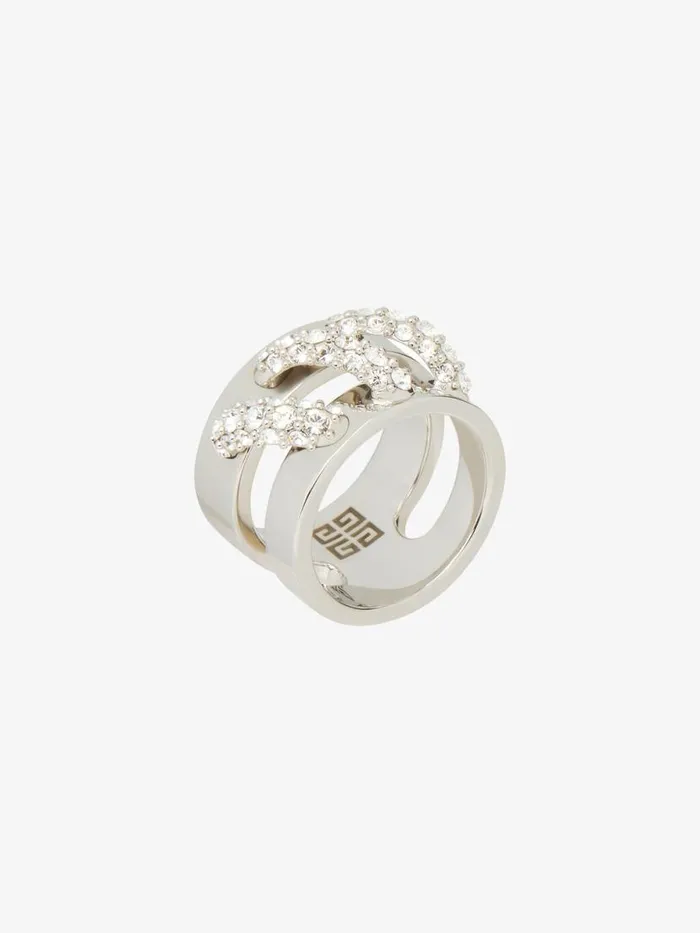 Women Jewelry Givenchy Stitch Ring In Metal With Crystals Silvery