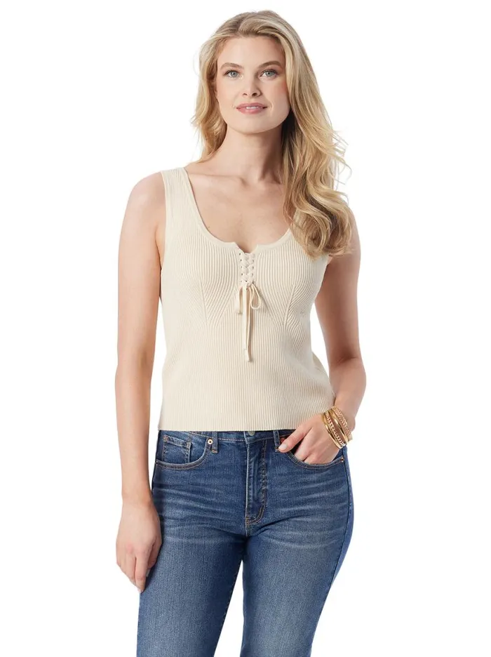 Women Johanna Lace Up Tank In Parchment Jessica Simpson Tops and Tees