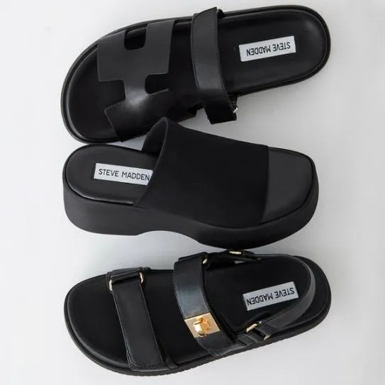 WomenKids039 MONA BLACK LEATHER Black Leather Steve Madden Sandals WomenKids039 MONA BLACK LEATHER Black Leather Steve Madden Sandals