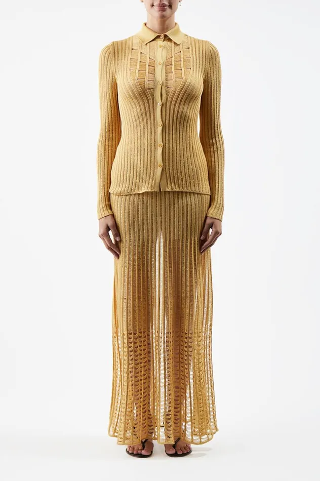 Women Knitwear Gabriela Hearst Althea Knit Skirt In Gold Shappe Silk