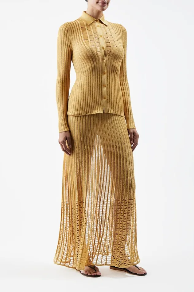 Women Knitwear Gabriela Hearst Althea Knit Skirt In Gold Shappe Silk