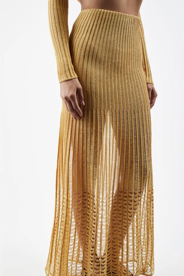Women Knitwear Gabriela Hearst Althea Knit Skirt In Gold Shappe Silk