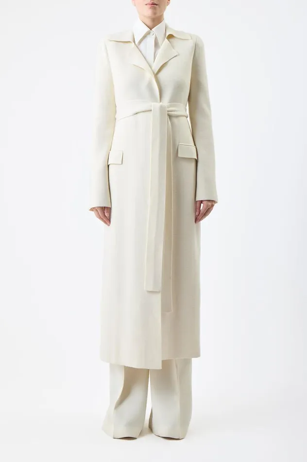 Women Knitwear Gabriela Hearst Evan Knit Trench Coat In Ivory Wool