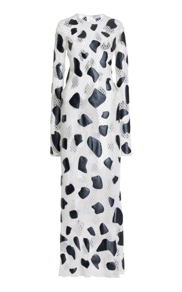 Women Knitwear Gabriela Hearst Romeo Knit Dress In White Merino Wool With Metallic Nappa Leather Patches Women Knitwear Gabriela Hearst Romeo Knit Dress In White Merino Wool With Metallic Nappa Leather Patches
