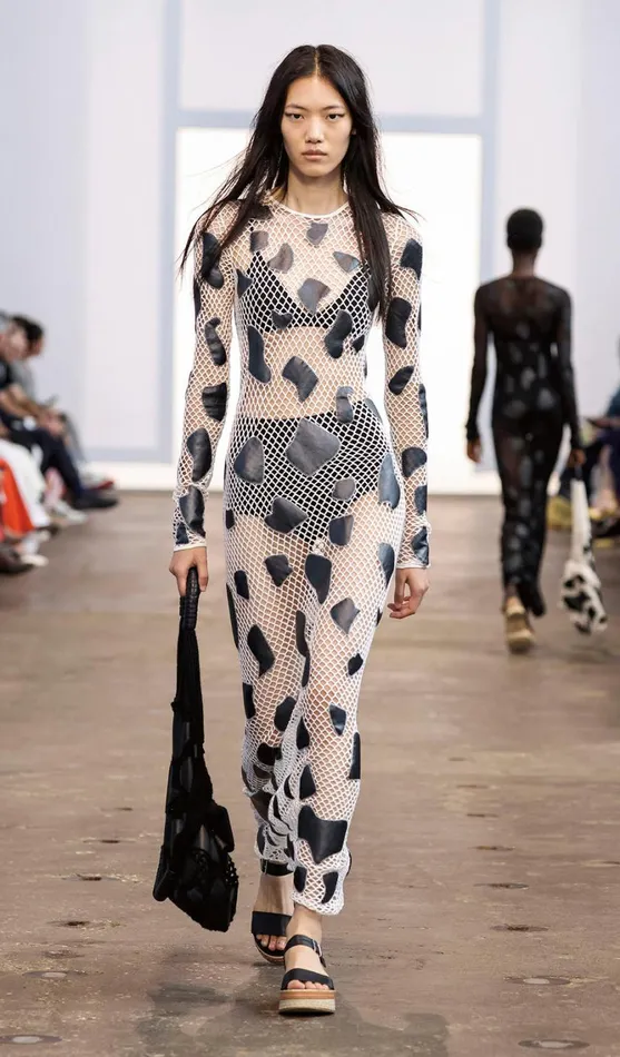 Women Knitwear Gabriela Hearst Romeo Knit Dress In White Merino Wool With Metallic Nappa Leather Patches