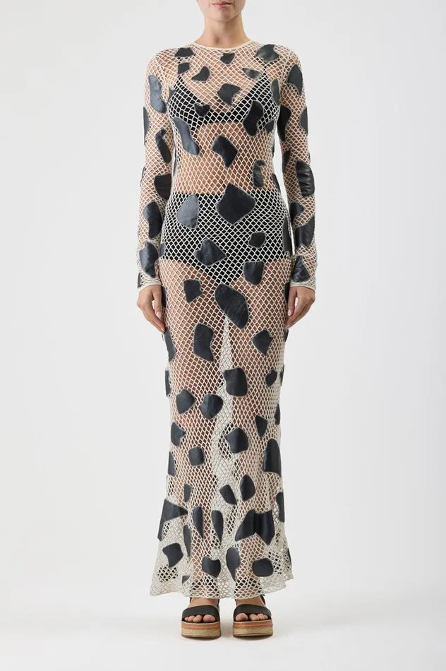 Women Knitwear Gabriela Hearst Romeo Knit Dress In White Merino Wool With Metallic Nappa Leather Patches