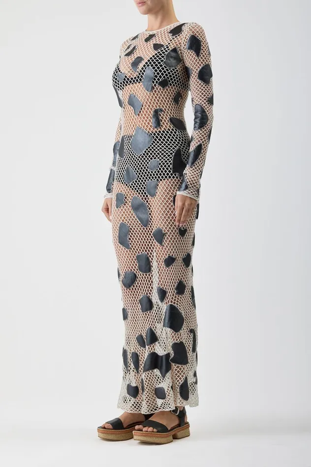 Women Knitwear Gabriela Hearst Romeo Knit Dress In White Merino Wool With Metallic Nappa Leather Patches