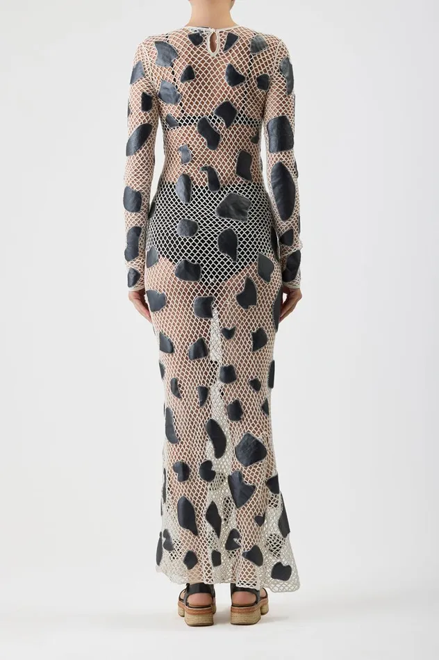 Women Knitwear Gabriela Hearst Romeo Knit Dress In White Merino Wool With Metallic Nappa Leather Patches