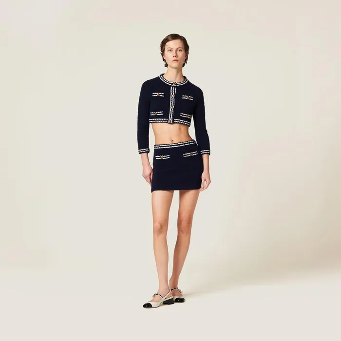 Women Knitwear Miu Miu Cashmere And Silk Miniskirt Bluebeige Women Knitwear Miu Miu Cashmere And Silk Miniskirt Bluebeige