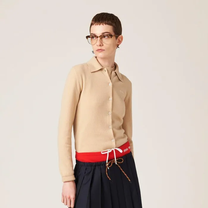 Women Knitwear Miu Miu Cashmere Knit Cardigan Albino White Women Knitwear Miu Miu Cashmere Knit Cardigan Albino White