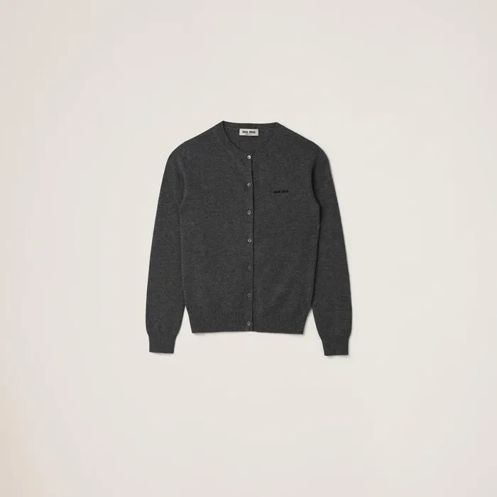 Women Knitwear Miu Miu Cashmere Knit Cardigan Slate Gray
