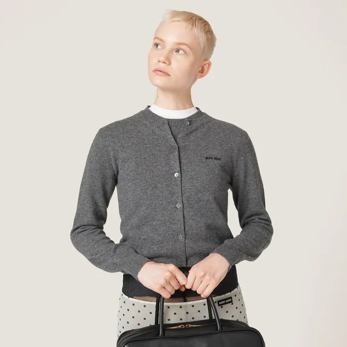 Women Knitwear Miu Miu Cashmere Knit Cardigan Slate Gray Women Knitwear Miu Miu Cashmere Knit Cardigan Slate Gray