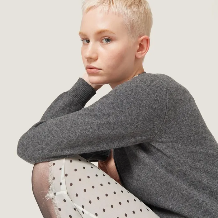 Women Knitwear Miu Miu Cashmere Knit Cardigan Slate Gray Women Knitwear Miu Miu Cashmere Knit Cardigan Slate Gray