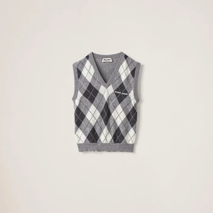 Women Knitwear Miu Miu Cashmere Knit Vest Marble Gray