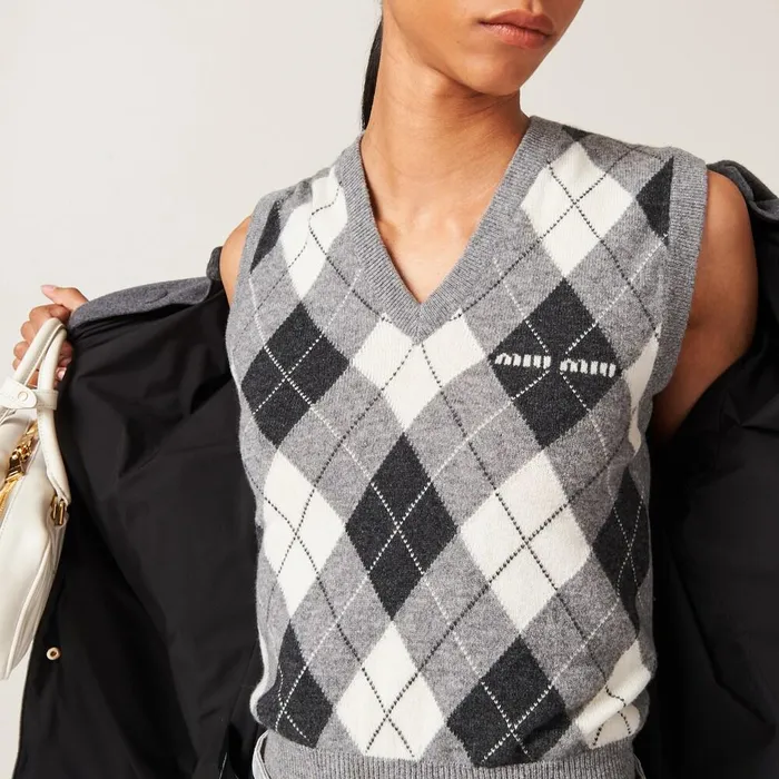 Women Knitwear Miu Miu Cashmere Knit Vest Marble Gray Women Knitwear Miu Miu Cashmere Knit Vest Marble Gray