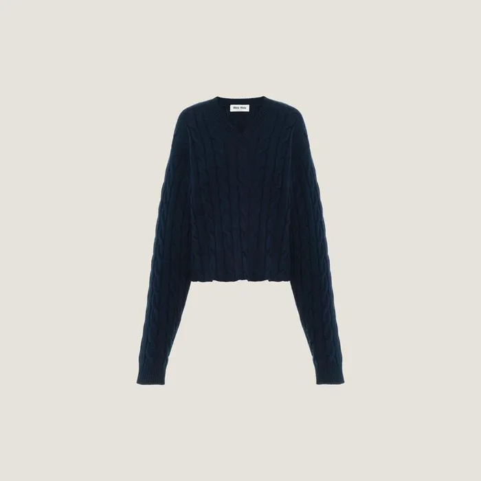 Women Knitwear Miu Miu Cashmere Vneck Sweater Navy