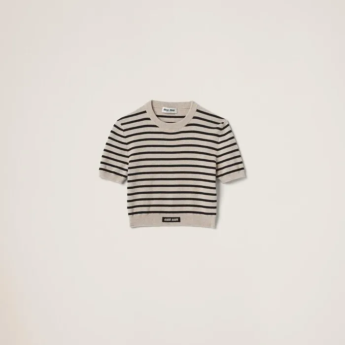 Women Knitwear Miu Miu Cotton Crewneck Sweater Limestoneblack