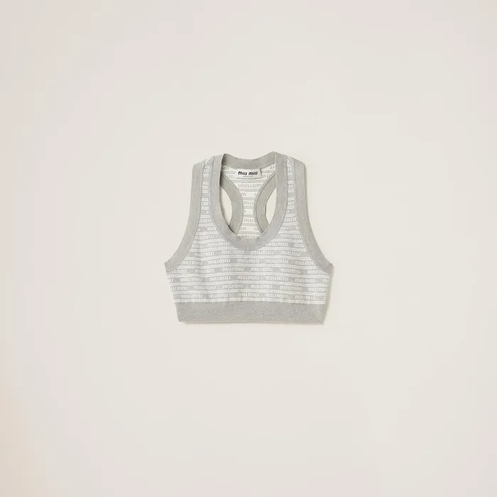 Women Knitwear Miu Miu Cotton Knit Top Marble Graytan