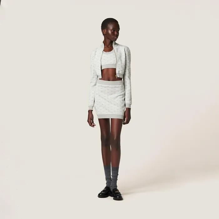 Women Knitwear Miu Miu Cotton Knit Top Marble Graytan Women Knitwear Miu Miu Cotton Knit Top Marble Graytan
