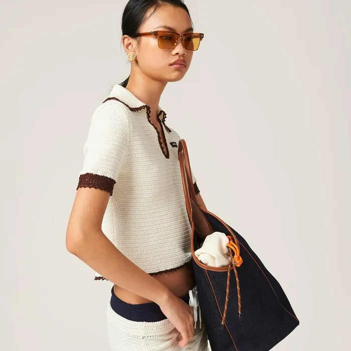 Women Knitwear Miu Miu Crocheted Cotton Polo Shirt Ivorycocoa Brown Women Knitwear Miu Miu Crocheted Cotton Polo Shirt Ivorycocoa Brown