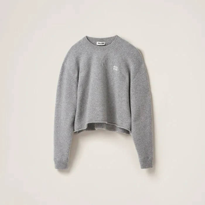 Women Knitwear Miu Miu Wool And Cashmere Sweater Grey