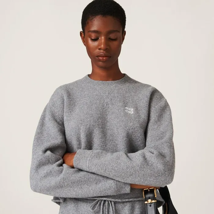Women Knitwear Miu Miu Wool And Cashmere Sweater Grey Women Knitwear Miu Miu Wool And Cashmere Sweater Grey