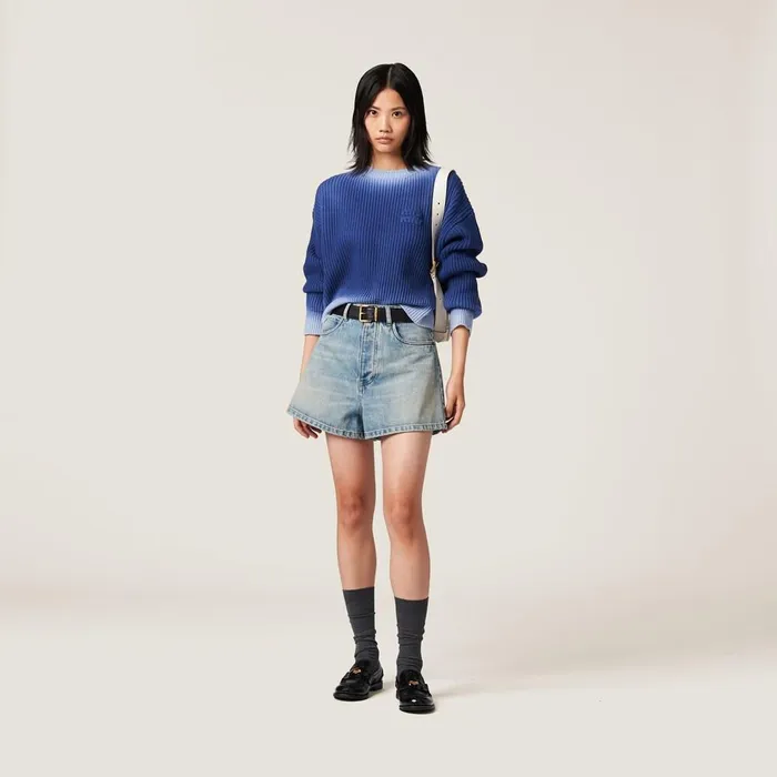 Women Knitwear Miu Miu Wool Sweater Indigo Blue Women Knitwear Miu Miu Wool Sweater Indigo Blue