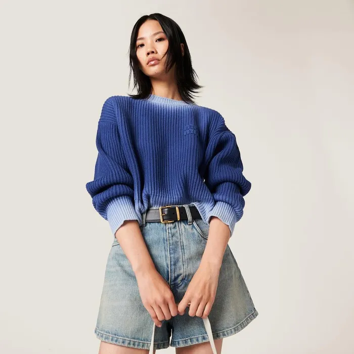 Women Knitwear Miu Miu Wool Sweater Indigo Blue Women Knitwear Miu Miu Wool Sweater Indigo Blue