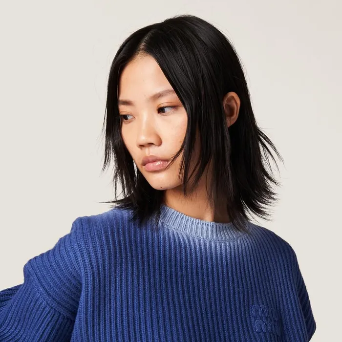 Women Knitwear Miu Miu Wool Sweater Indigo Blue Women Knitwear Miu Miu Wool Sweater Indigo Blue