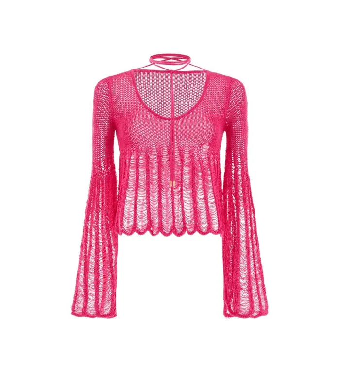 Women Knitwear Tom Ford Cotton Large Ladder Knit Top Carmine Rose