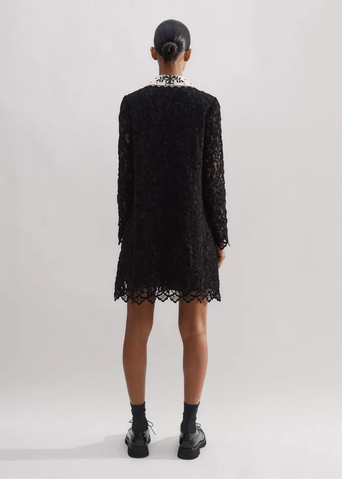 Women Lace Collar Shift Dress Black MEEM