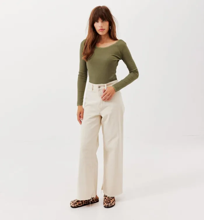 Women Lace Detail Ribbed Top 8211 Khaki Promod Tops Women Lace Detail Ribbed Top 8211 Khaki Promod Tops