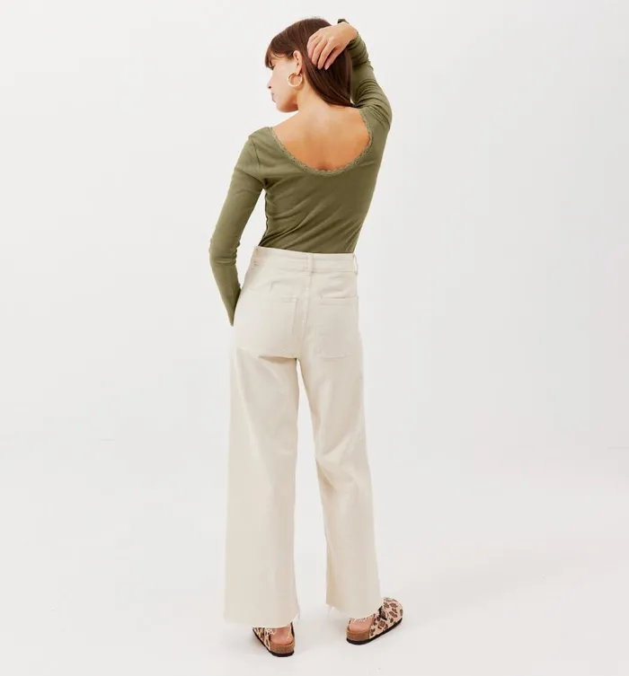 Women Lace Detail Ribbed Top 8211 Khaki Promod Tops Women Lace Detail Ribbed Top 8211 Khaki Promod Tops