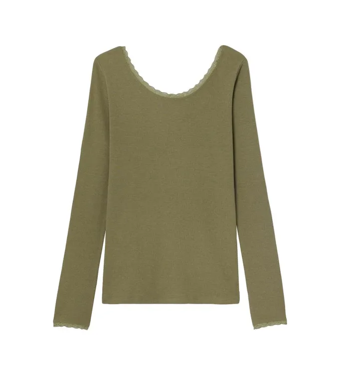 Women Lace Detail Ribbed Top 8211 Khaki Promod Tops Women Lace Detail Ribbed Top 8211 Khaki Promod Tops