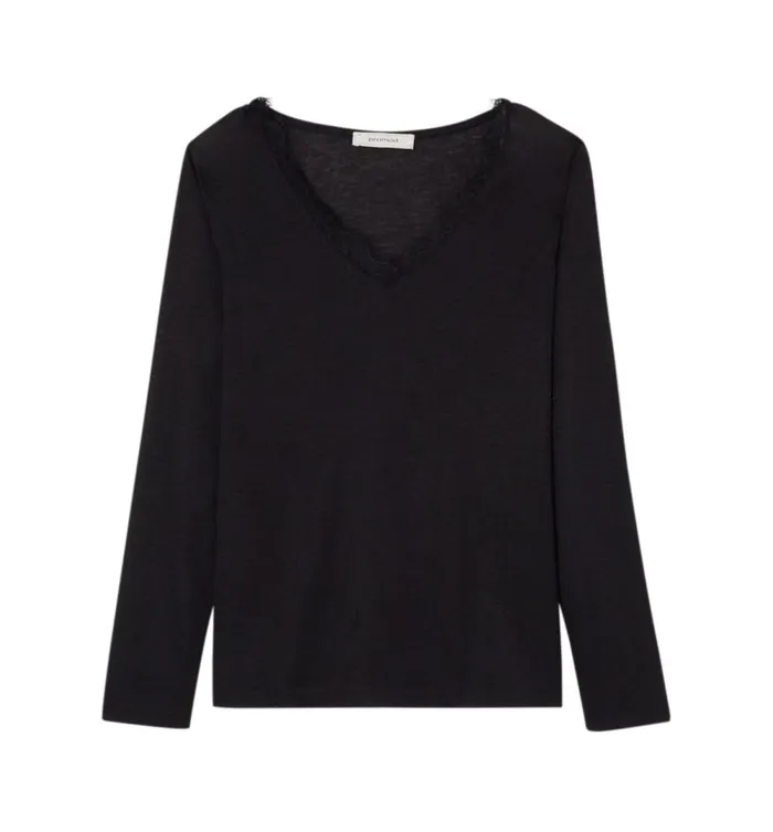 Women Lace Detail Top 8211 Black Promod Tops Women Lace Detail Top 8211 Black Promod Tops