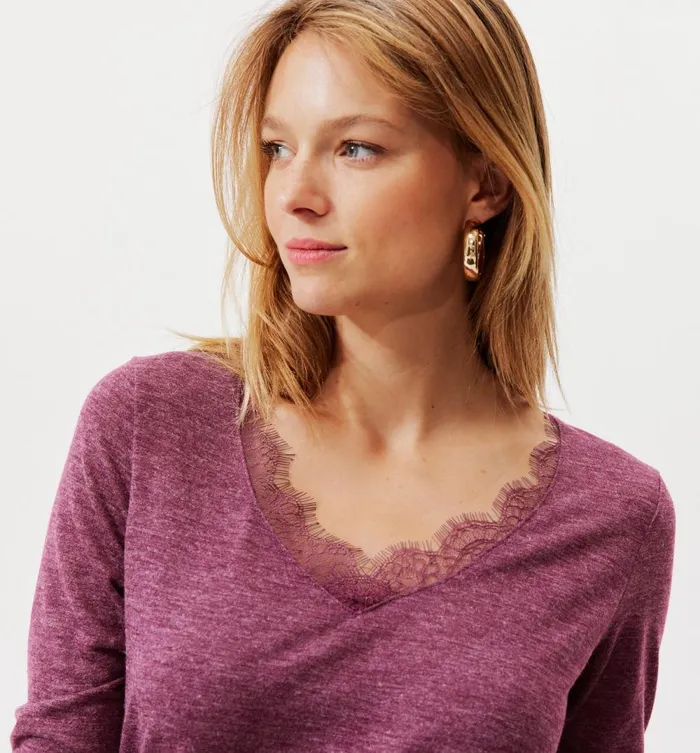 Women Lace Detail Top 8211 Raspberry Red Promod Tops Women Lace Detail Top 8211 Raspberry Red Promod Tops